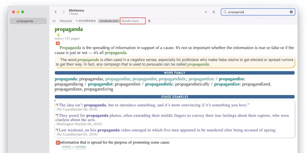 Position of Bundle name in mac Dictionary.app